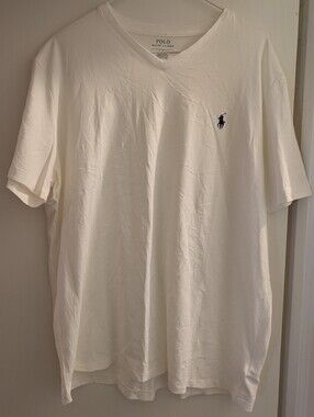 Polo by Ralph Lauren White V-Neck Tee with Navy Pony. Large